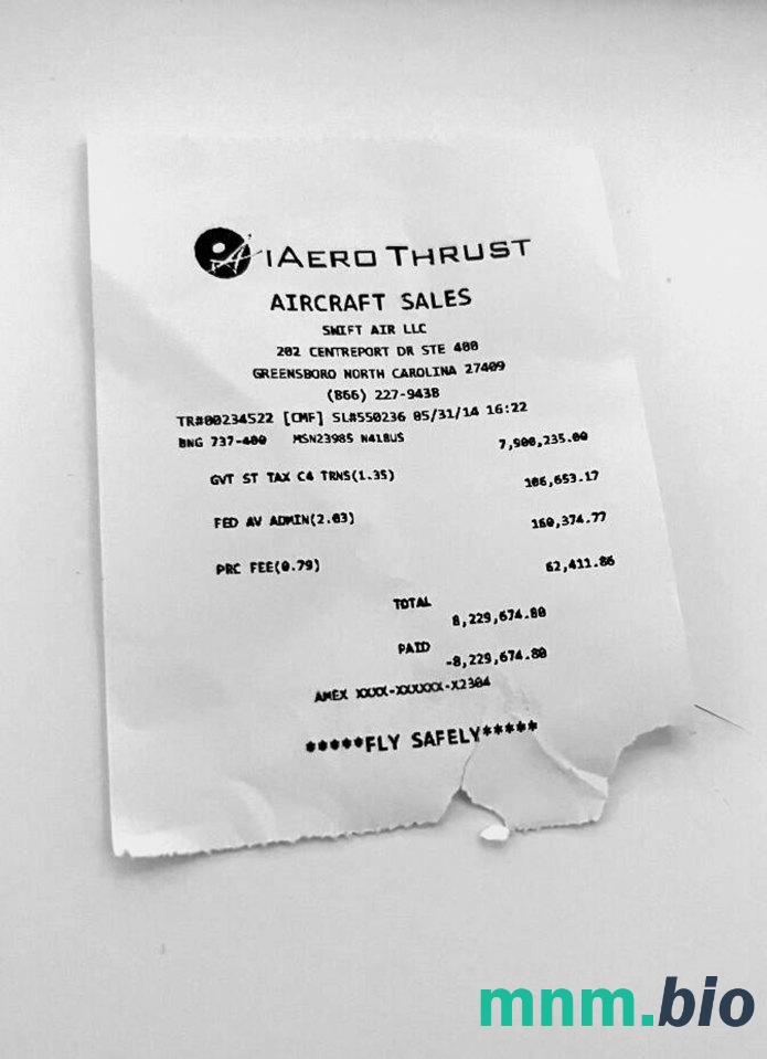 USA Aerothrust Holdings szablon pokwitowania płatności PSD